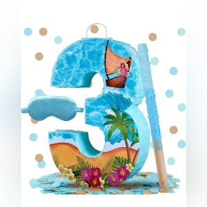 Tropical Beach Number 3 Pinata - Includes Stick, Blindfold & Confetti